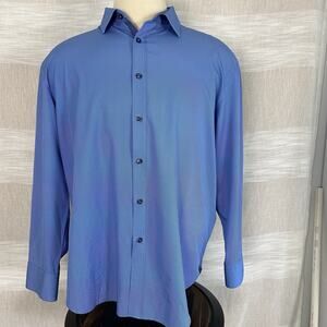 Tallia Men's XXL Paisley Flip Cuff Long‎ Sleeve Blue Shirt 18-18 1/2 Button Up